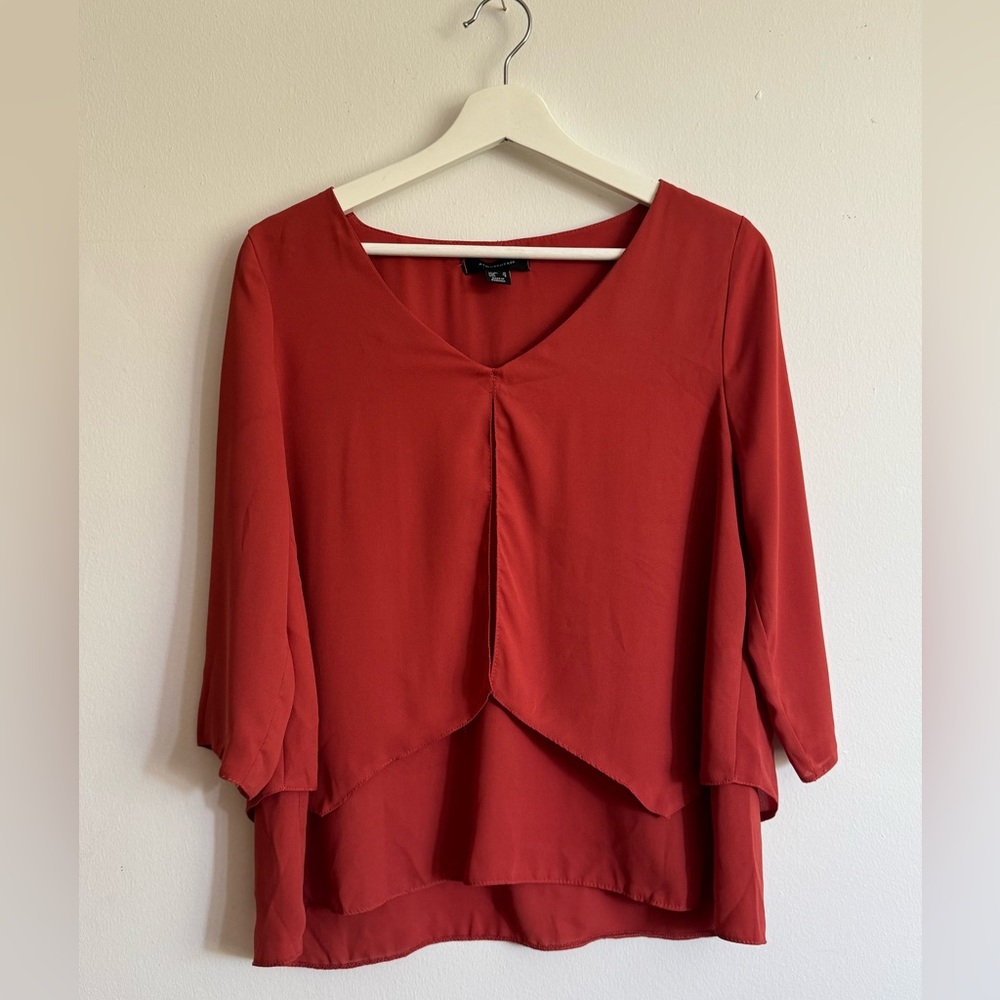 Atmosphere Red Asymmetrical Flutter Sleeve Blouse